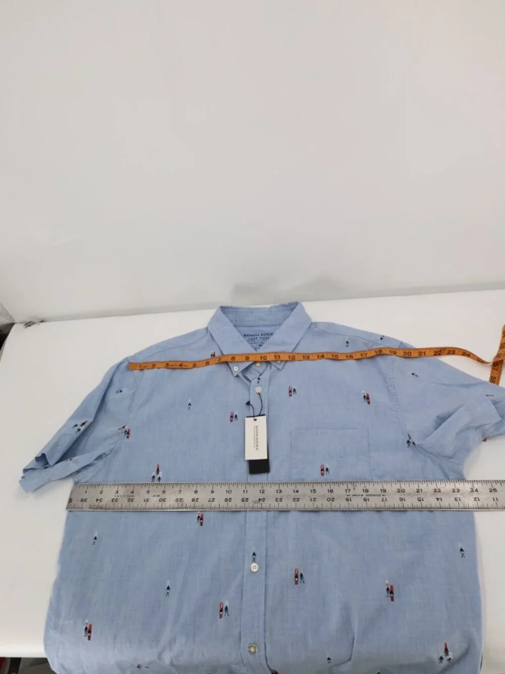 NWT Banana Republic Shirt Mens XL Slim Fit Luxe Poplin Surfer AOP Printed Blue